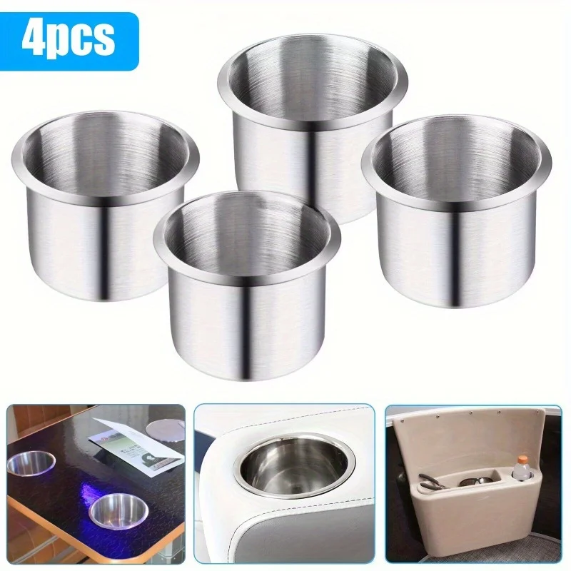 4pcs Stainless Steel Cup Holder, Anti-corrosion and Durable, Silvery Color, Suitable for Cars, Ships, Trucks, Ocean, RVs