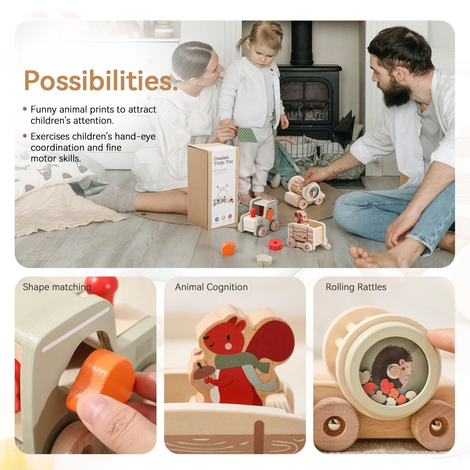 

Eonal Wooden Toy Cart Early Learning ape Recognition Baby Train Toy Cognitive Development Montori Sle Kids Activi