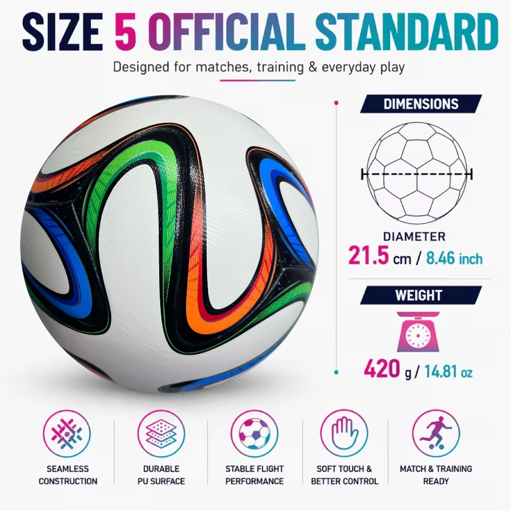 Brazil High Quality Official Soccer Ball Size 5 PU Material Seamless Wear-Resistant for Match And Training