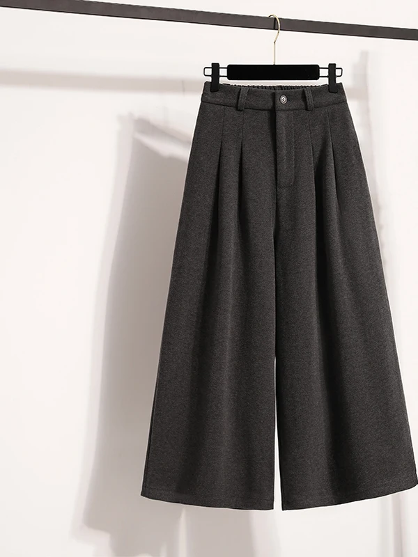 Pantaloni a gamba larga in lana taglie forti a vita alta autunno inverno pantaloni larghi in cotone dritto casual a nove punti dimagranti