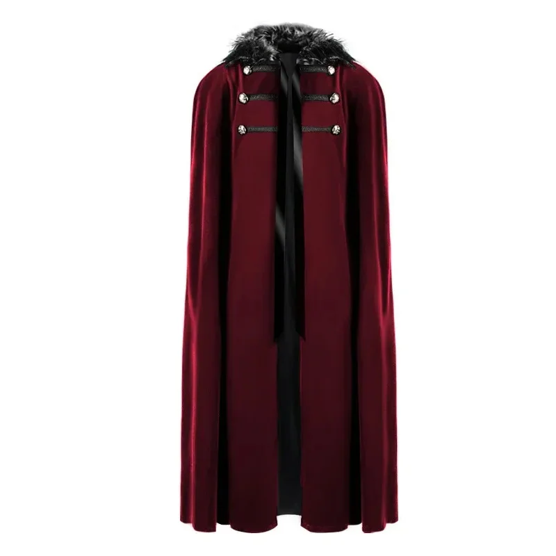 2024ฮาโลวีนผู้ชายและผู้หญิงTweed Coats VintageสีทึบSteampunk Hooded Fur Collar Capesเสื้อ