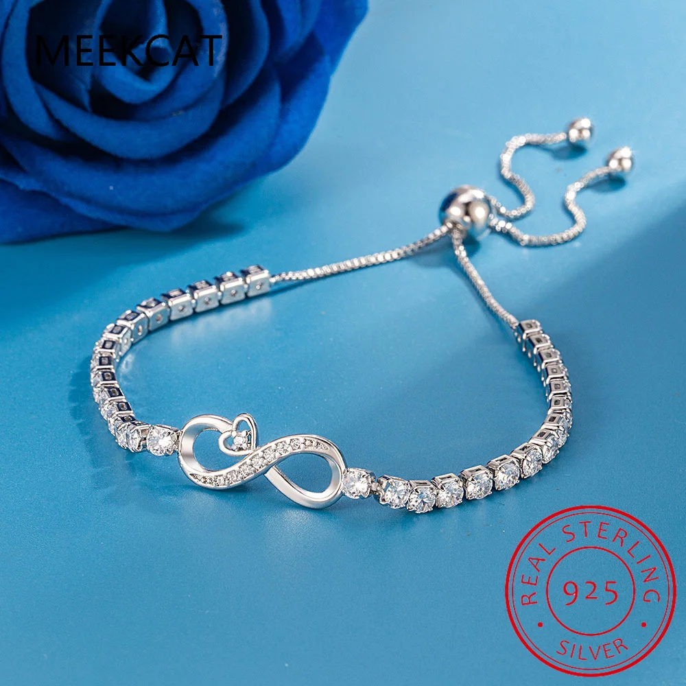 Moissanite Infinity Bracelet 925 Sterling Silver Adjustable Chain Tennis Bracelets Pulseiras For Women Fashion Hand Jewerly Gift