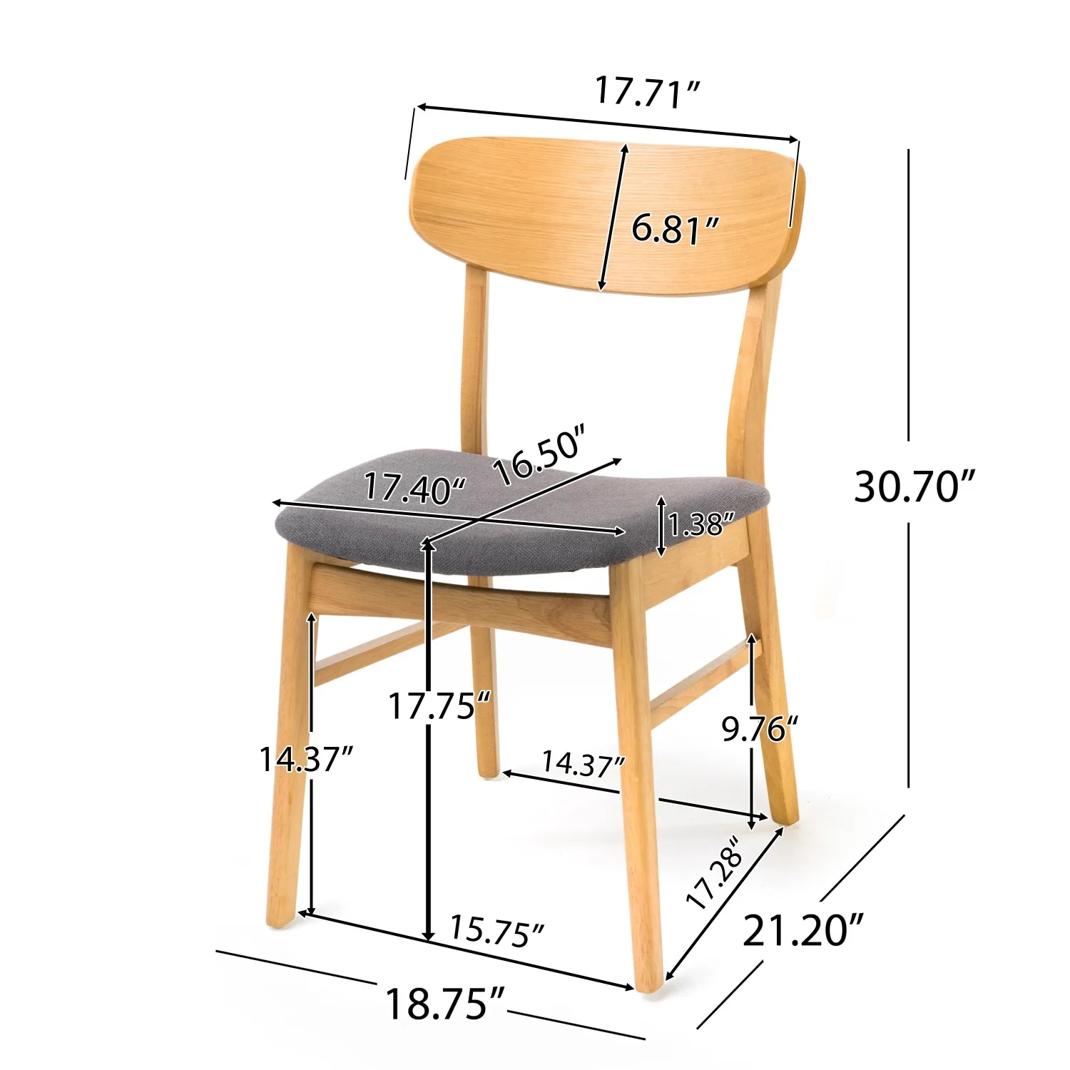 Set of 2 Dining Chairs - Fabric Cushioned Seat, Solid Rubberwood Legs Nordic Chair Fabric Upholstered Cafe Negotiation Chair