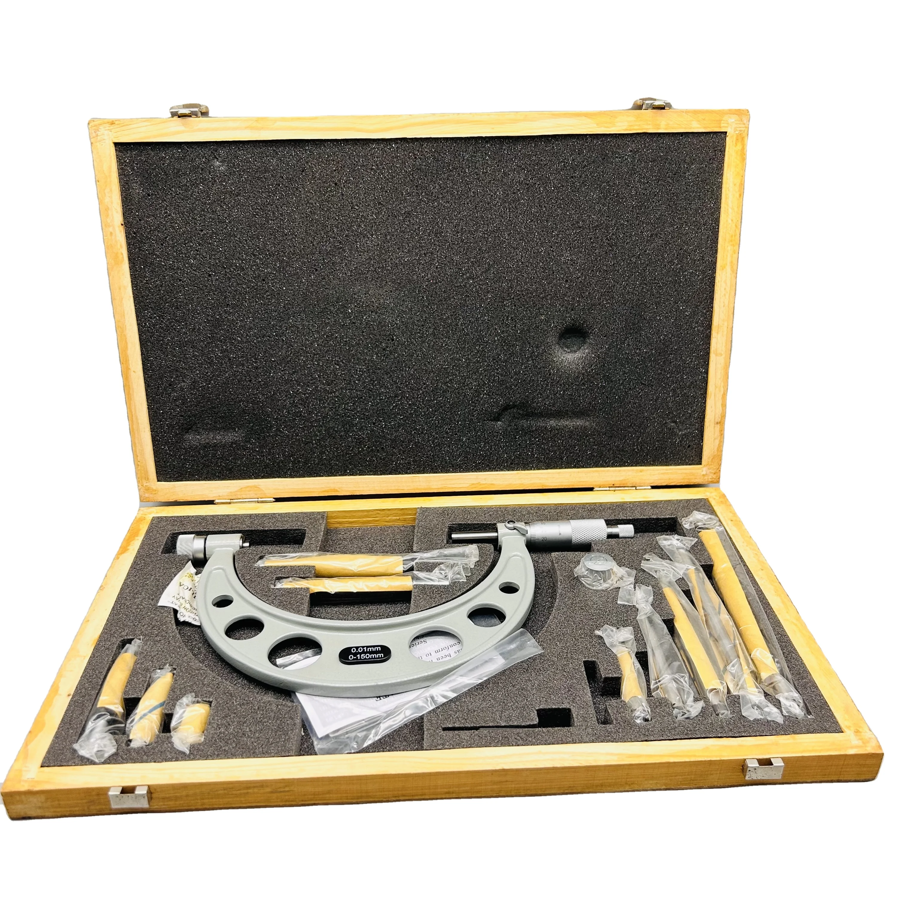 

Micrometer With Adjustable Anvils Of Carbide Measuring Faces And Painted Flat Frame