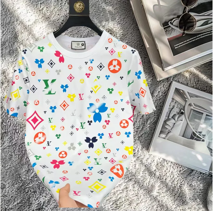 

2025 European Casual Short Sleeve T-Shirt Men's Versatile Crew Neck Bottom Shirt Alphabet Casual Motorcycle Quick Drying