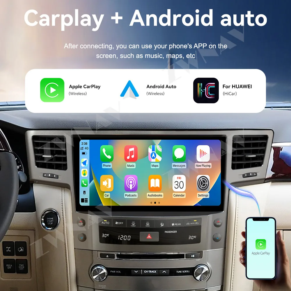 Android 14 GPS Navigation Wireless Carplay 12.5 inch Touch Screen For Lexus LX570 2008-2015 4G WIFI Head Unit Auto Stereo Radio