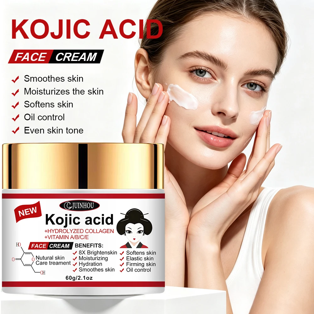 JUINHOU Facial Cream Kojic Acid Collagen Moisturizer Even Skin Tone Skin Elasticity Non Greasy For All Skin Types Men Women
