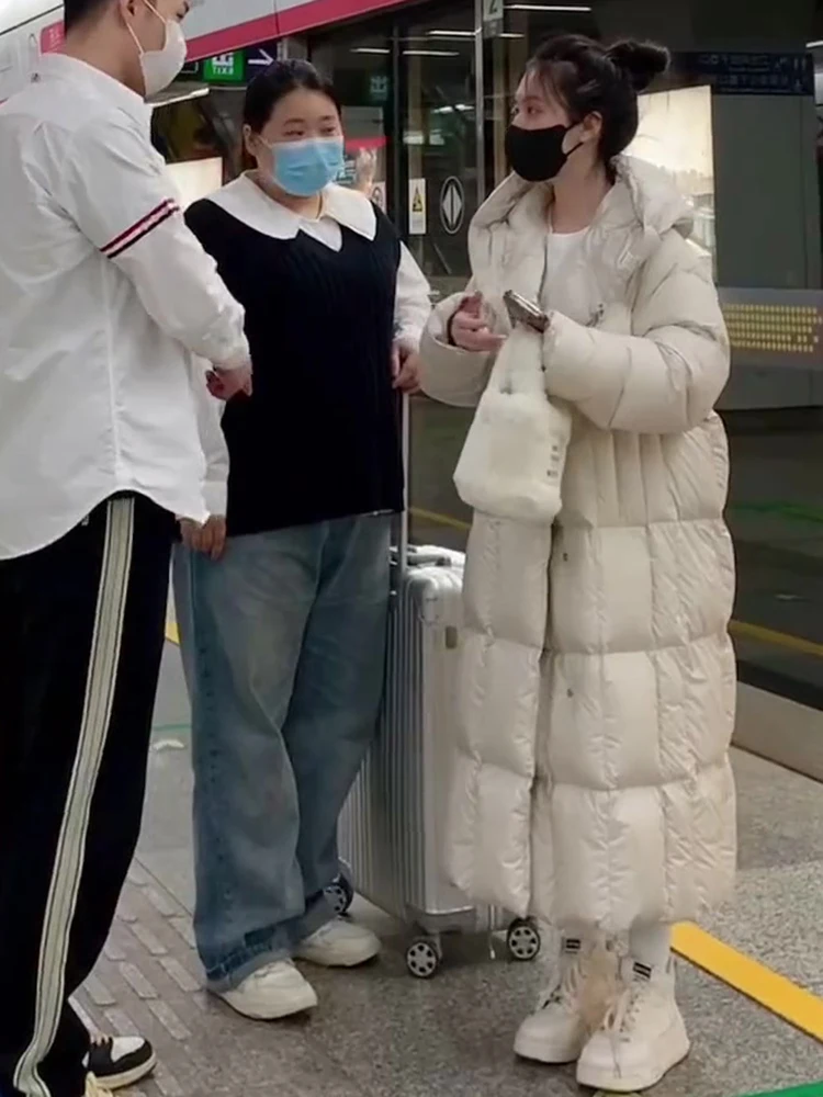   Thiened blanco Du down Puffer Jaet abrigo de invierno para mujer cálido largo Sle Commute Faion Bi Fang marca