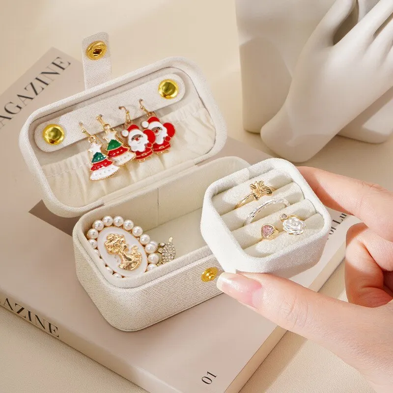 Mini Portable PU Leather Jewelry Box Travel Snap Earrings Ring Necklace Organizer Small Compact Jewelry Case