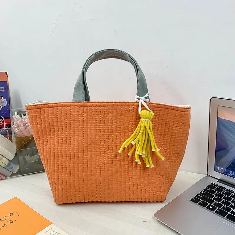 Mummy Bag Korean Style Quilted Large Capacity Simple Cotton Parent-child Interaction Portable Street Fashion Handbag Phone Pouch