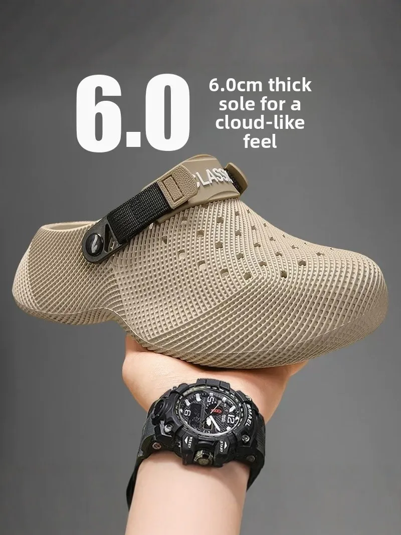 

Men's Summer Thick Bottom Clog Shoes Anti-Slip Wear-Resistant 3D Headed Slippers Sports Outdoor Two-Way Beach Sandals
