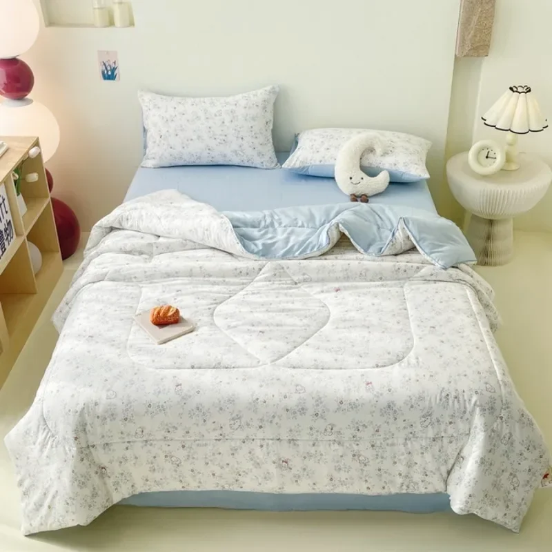 waxy small cotton Korean version summer cool quilt four-piece set breathable thin summer quilt four seasons quilt core kit