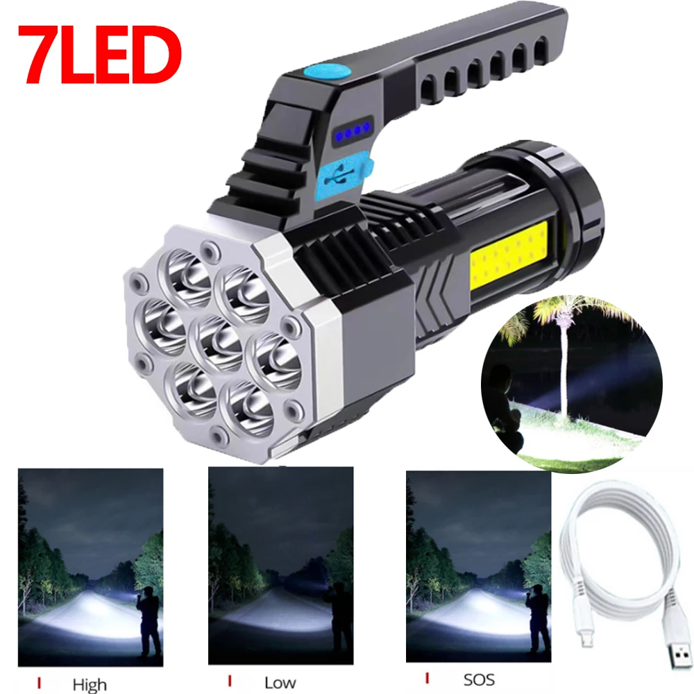 High Power Led Flashlights strong light Light Outdoor Lighting ABS Material Torch 7LED Rechargeable Flashlight Powerful