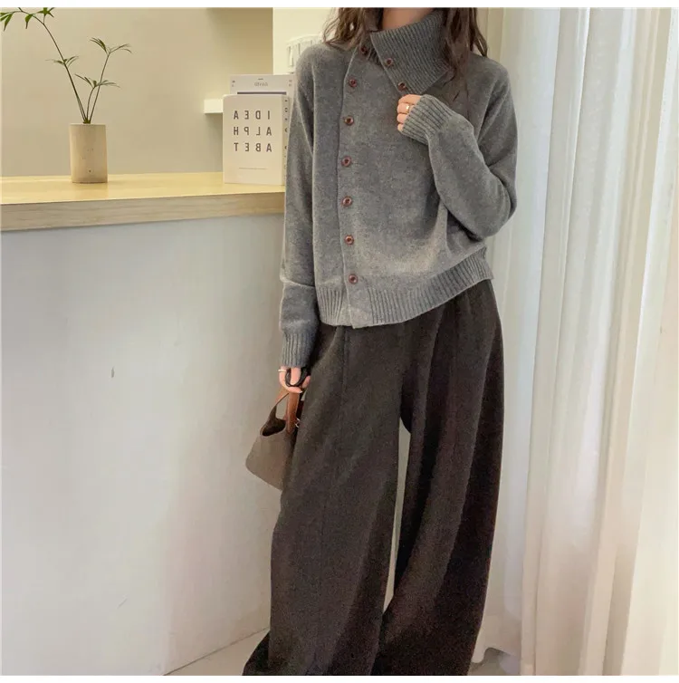 Cardigan en cachemire tricoté asymétrique à revers incliné, style Joker, pour femme
