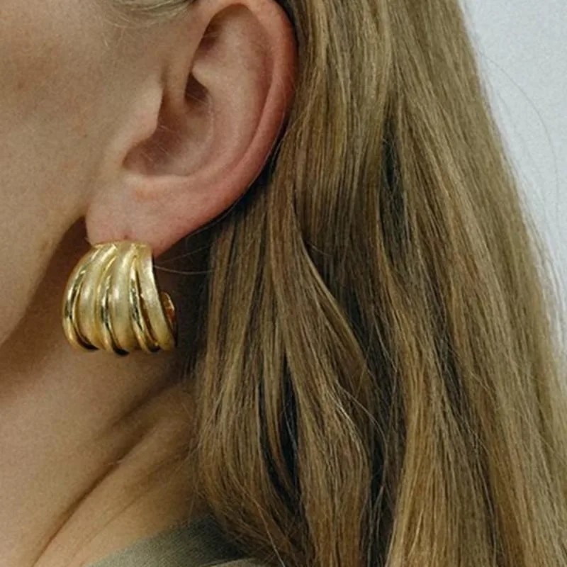 

New Three-dimensional Line Stud Earrings Women's Handmade Brushed Earrings Light Luxury High-end Sense Personality Versatile Nic
