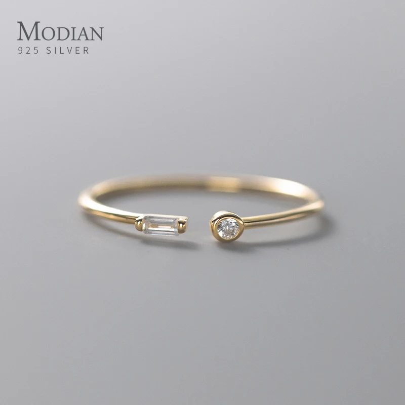 Modian Real 925 Sterling Silver Simple Thin Clear CZ Finger Rings Adjustable 14K Gold Ring For Women Wedding Jewelry Gifts