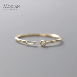 Modian Real 925 Sterling Silver semplice sottile chiaro CZ anelli di barretta anello regolabile in oro 14K per regali di gioielli da sposa da donna