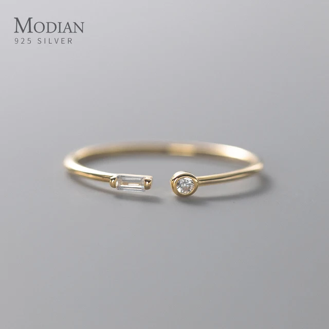 Modian Real 925 Sterling Silver Simple Thin Clear CZ Finger Rings Regulowany pierścionek z 14-karatowego złota dla kobiet Biżuteria ślubna Prezenty