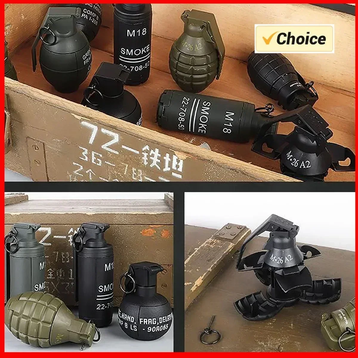 ระเบิดมือพลาสติกแบบสปริง 2 ชิ้น รุ่น M67 สำหรับเกมแอร์ซอฟต์ เพ้นท์บอล CS ของเล่นจำลองสำหรับเล่นบทบาทสมมติ