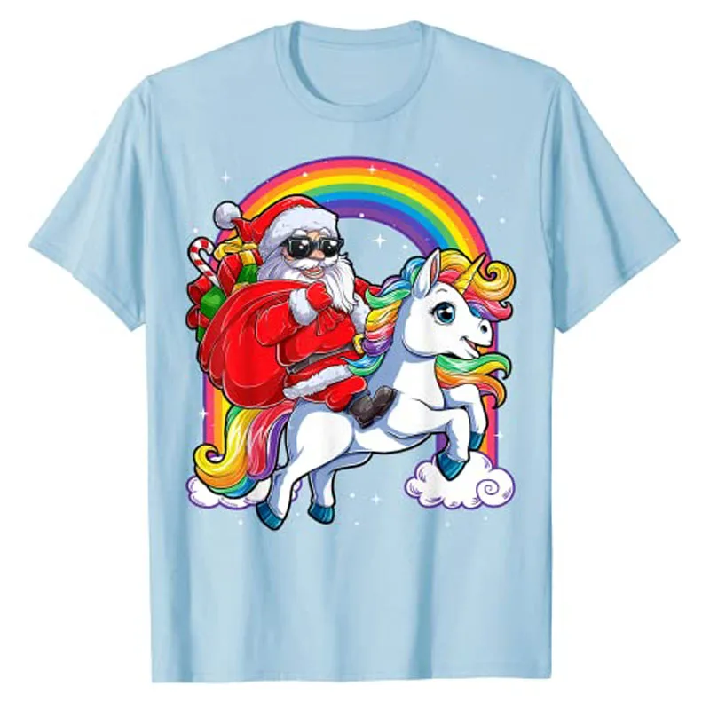 Santa Riding Dinosaur T Rex Christmas Boys Men Xmas Squad T-Shirt Xmas-Santa Ride Shark Santa-Claus Riding-Unicorn Cute Tee Tops