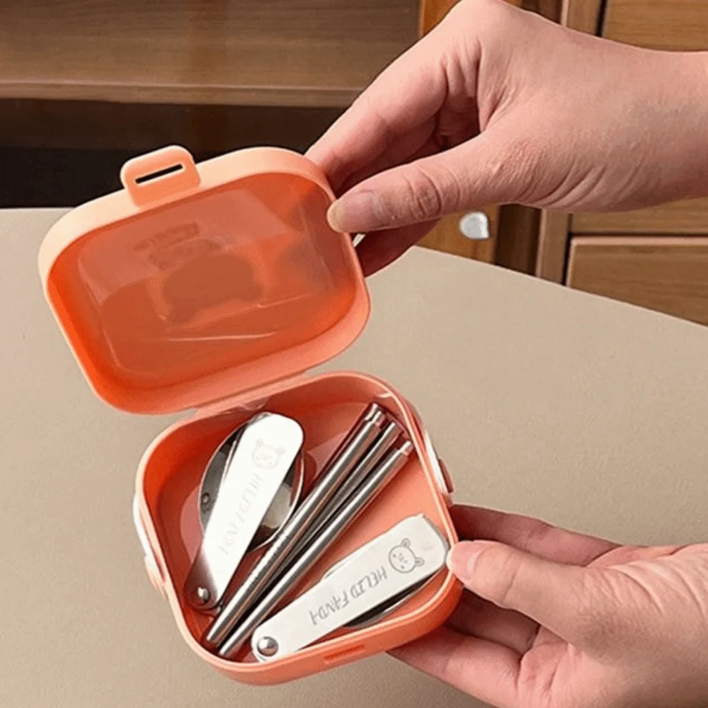 3/4Pcs Reusable Foldable Dinnerware Set Rust-proof Detachable Chopstick Portable Folding Tableware Foldable Spoon Fork view 5