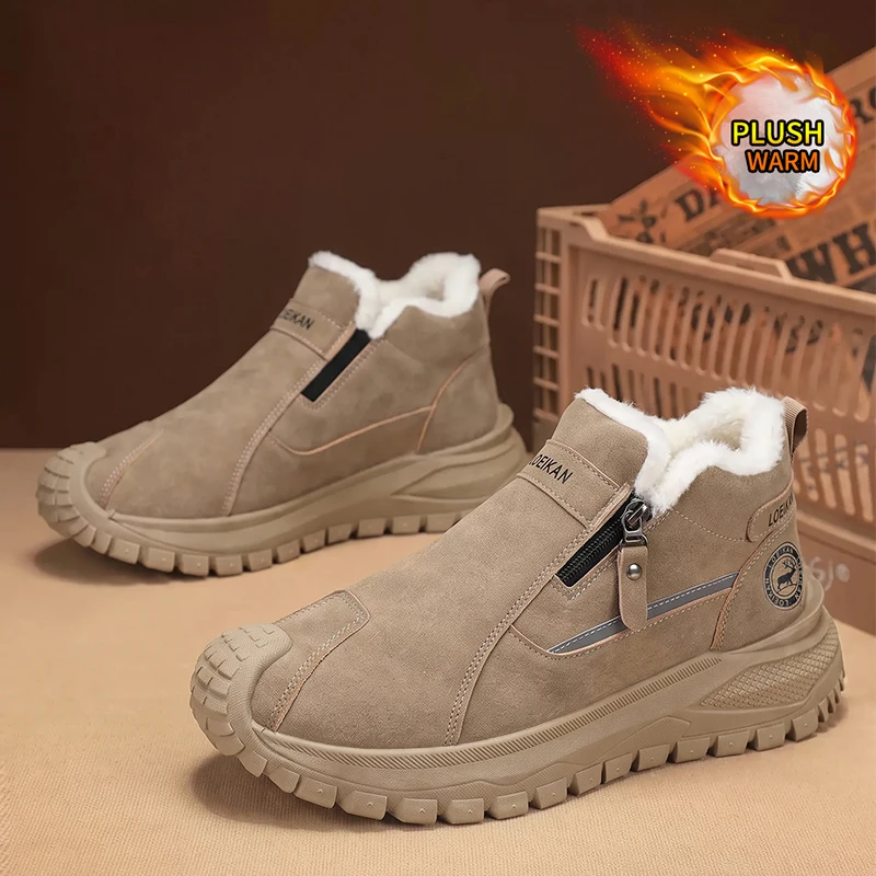 Herren Warme Fleece-Gefütterte Winter-Knöchelstiefel mit Seitenreißverschluss, Rutschfeste Dicke Sohle, Lässige Schneestiefel für Männer – Detail 2