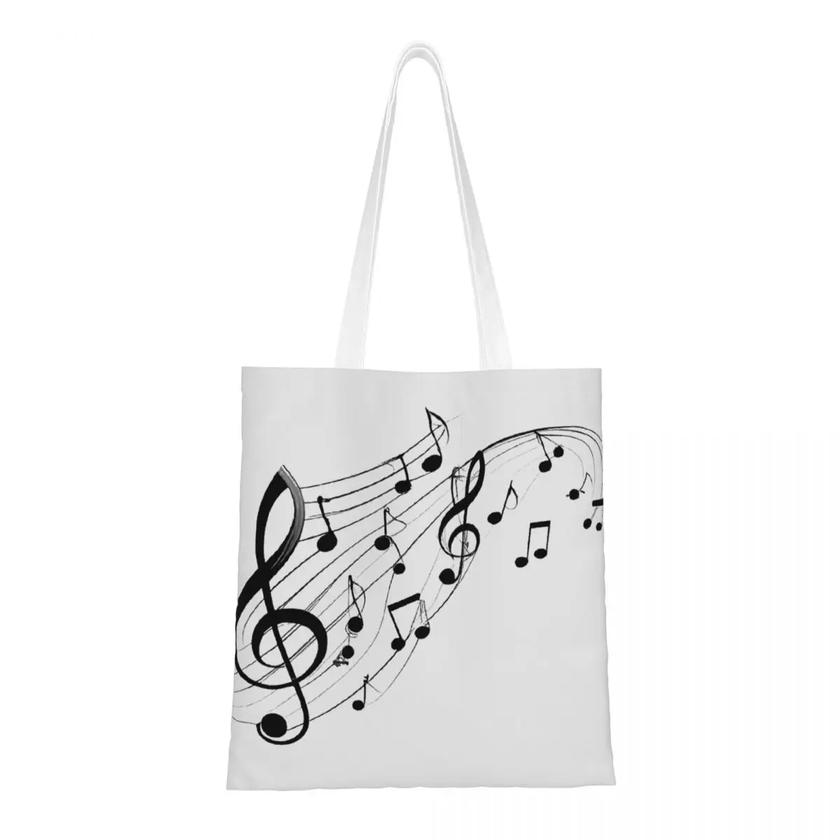 Music Notes Design Canvas Tote Handbag Musical Symbols    Shoulder Bags Large Capacity Shopper Bags for Unisex