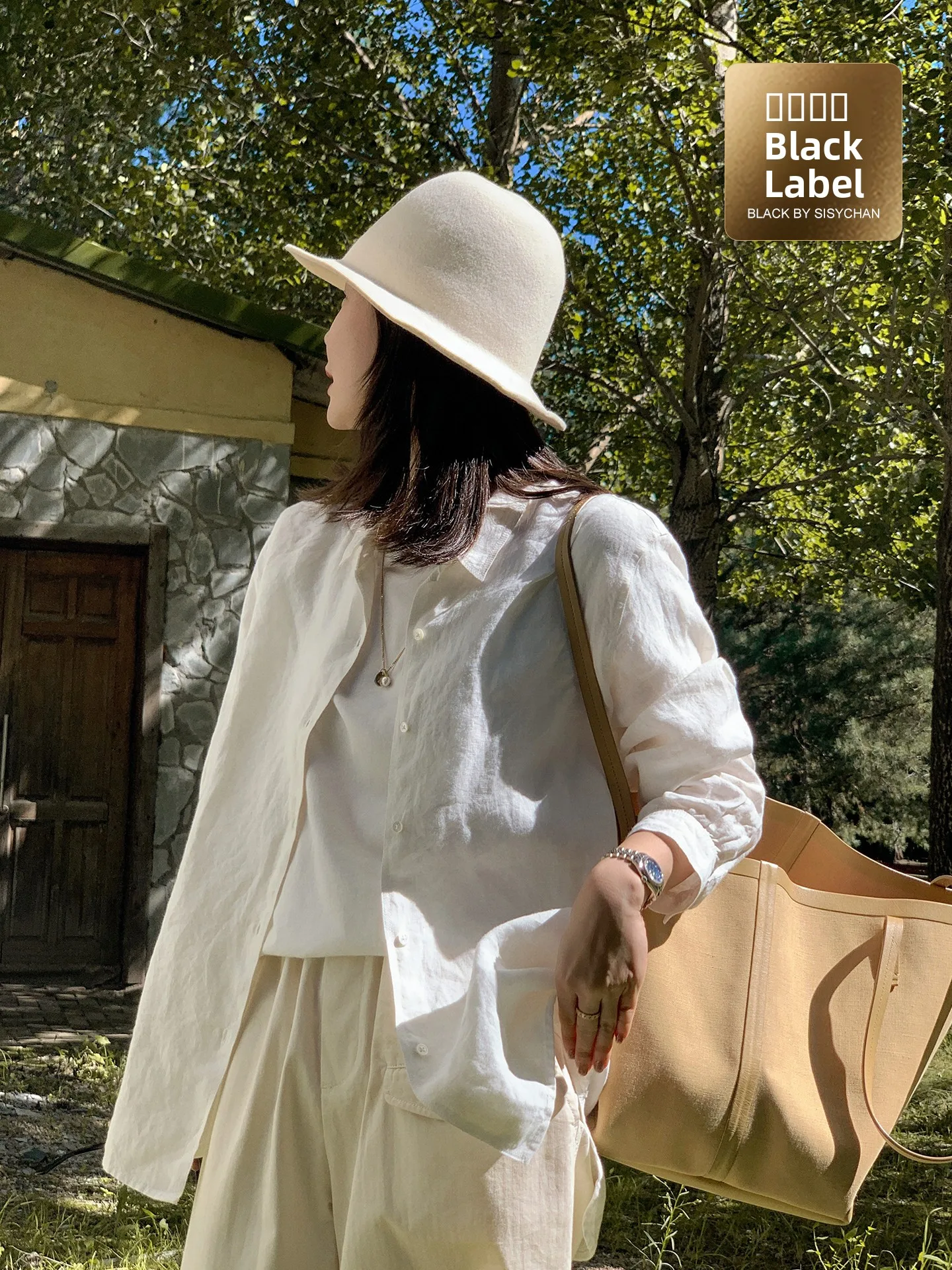 

Liberlin Sisy Store Self-kept Bla Label Linen Cotton Loose Collar Casual Women's irt Outerwear Autumn Season Regular Fit