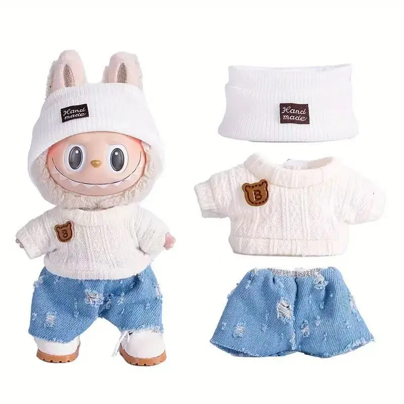 Ropa Labubu Doll Clothes Outfit Accessories For 15/17cm Labubu V2 V1 Plush Doll's Clothing Colorful Sweater Kid Toy Girl Gift