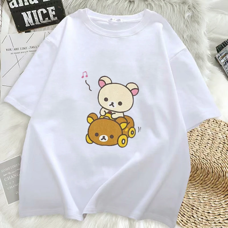 

Streetwear Car Drive Live Rilak Kuma T -shirt for Women's Hip Stest T -shirt Harajuku Men Clothing Oversized T Shirt