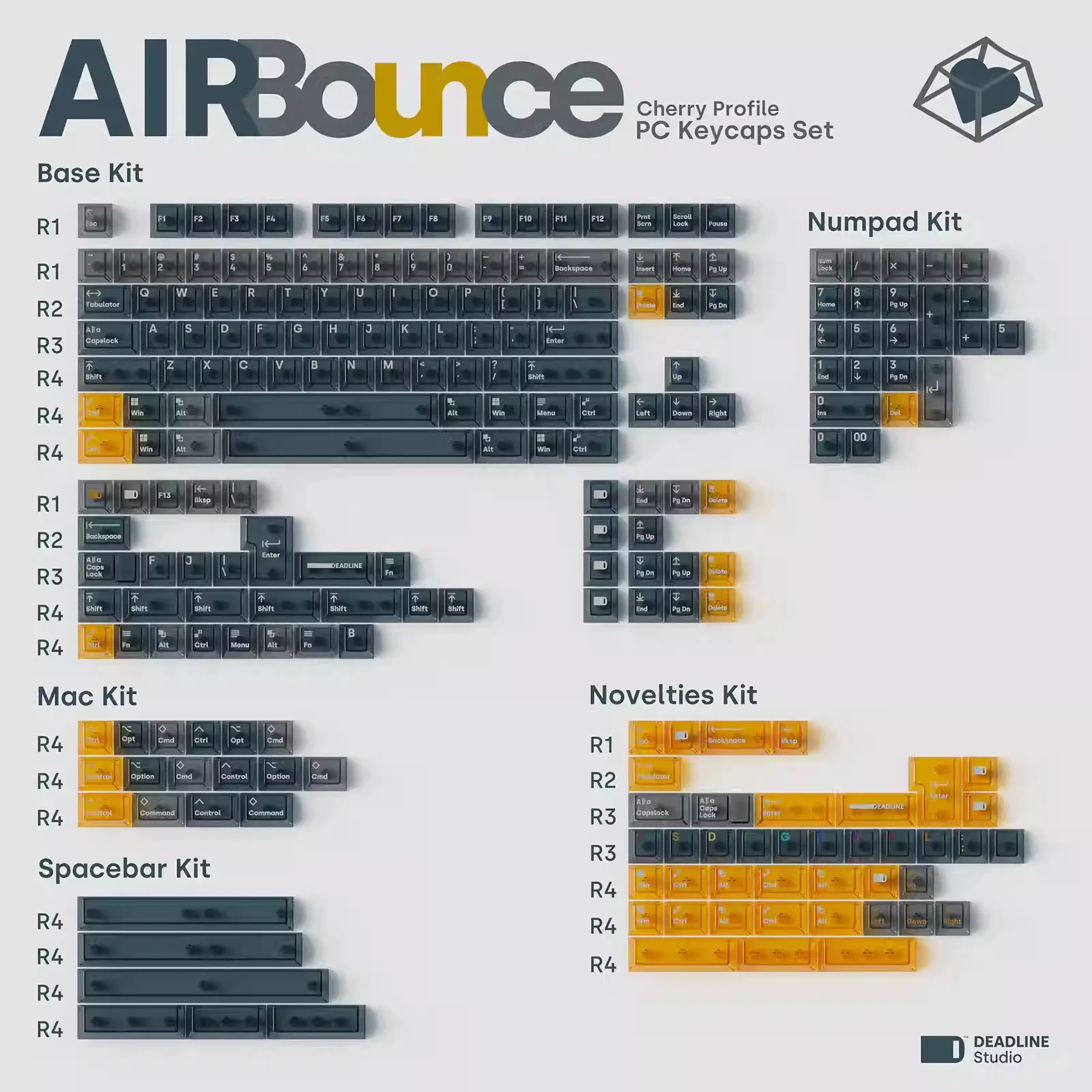 Deadline airbounce transparente keycaps altura original teclado keycaps base kit tampas conjunto personalizado para pc gamer acessórios