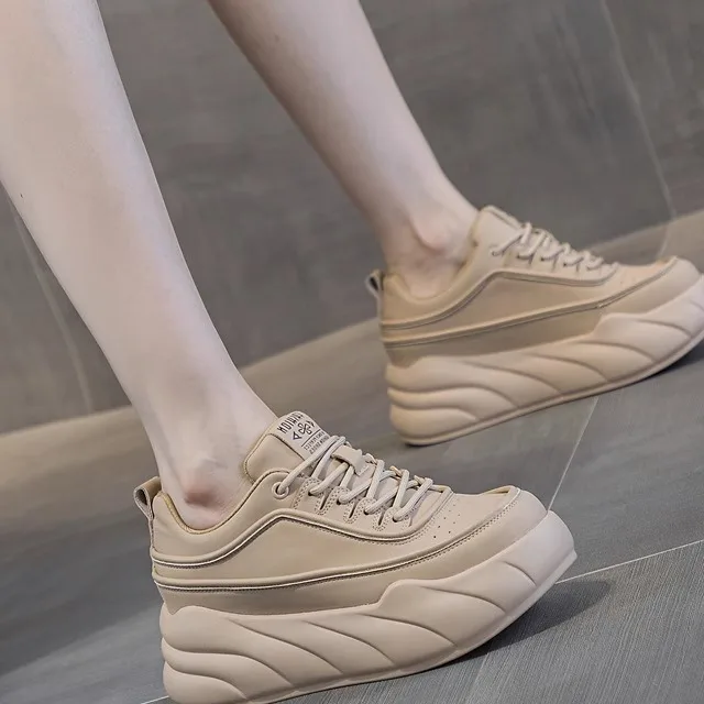 

Fashionable Casual Women's Leather Sneakers Thick Bottom Korean Style Low Top Sporty Comfortable Breathable Slip-On Shoes