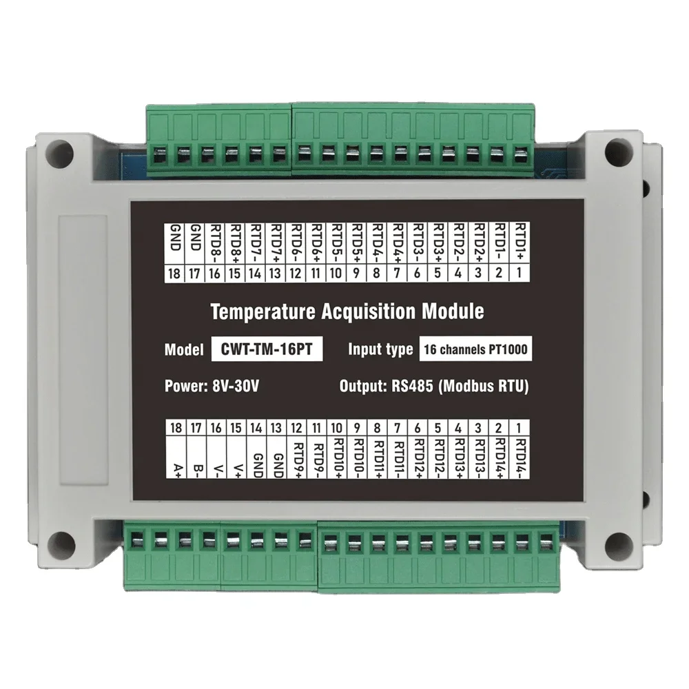 

16 channels PT100/PT1000 Rs485 Modbus Output Temperature Acquisition Module