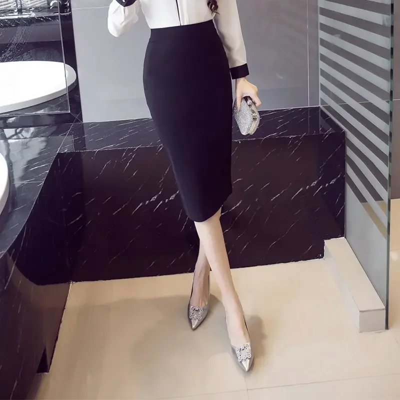 S-5XL Women Pencil Long Skirts 2026 High Waist Casual Summer Sexy Skirts Slim Red Office Lady Work Wear Oversized Black Skirt