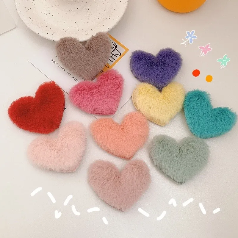 20Pcs/Lot Autumn Winter Women Hair Accessories Candy Color Plush Love Heart Shaped Bangs Hairpins Cute Hair Clip Girls Headdress