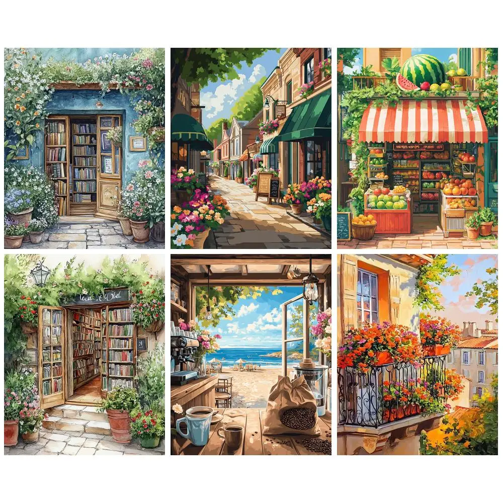 

GATYZTORY 60x75cm DIY Frame Painting By Number Bookstore Modern Decor Picture By Numbers Acrylic Paint On Canvas For Home Art