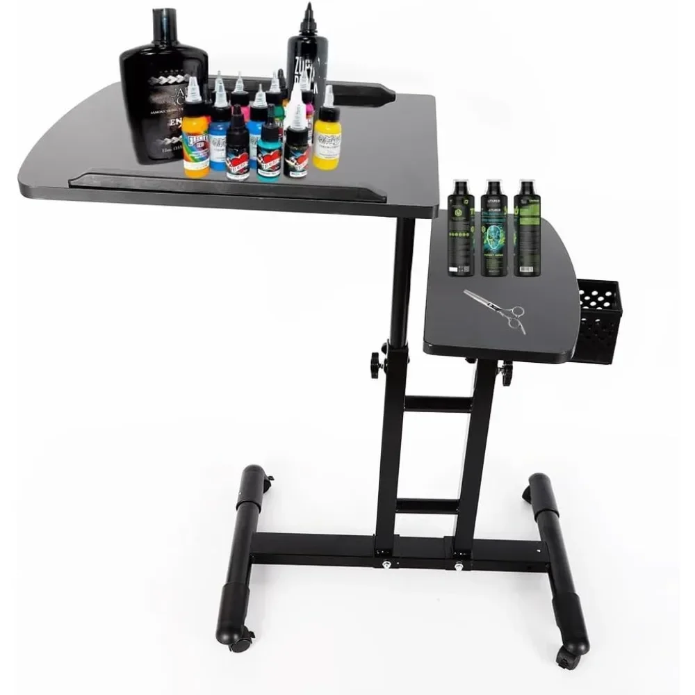 Tattoo Workstation Height Adjustable Salon Tray Rolling Cart Double Countertop Large Tattoo Mobile Work  (25.6