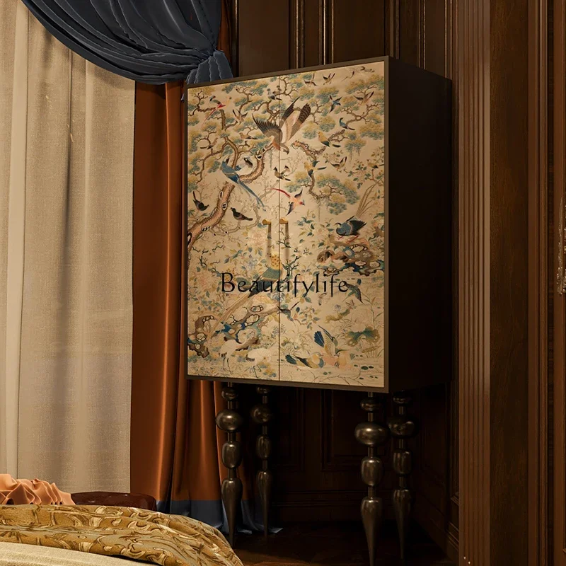 LXFlower والطيور التناغم الرسم الفرنسي في العصور الوسطى الصلبة الخشب الصدر غرفة نوم خزانة بجانب السرير SSS #2