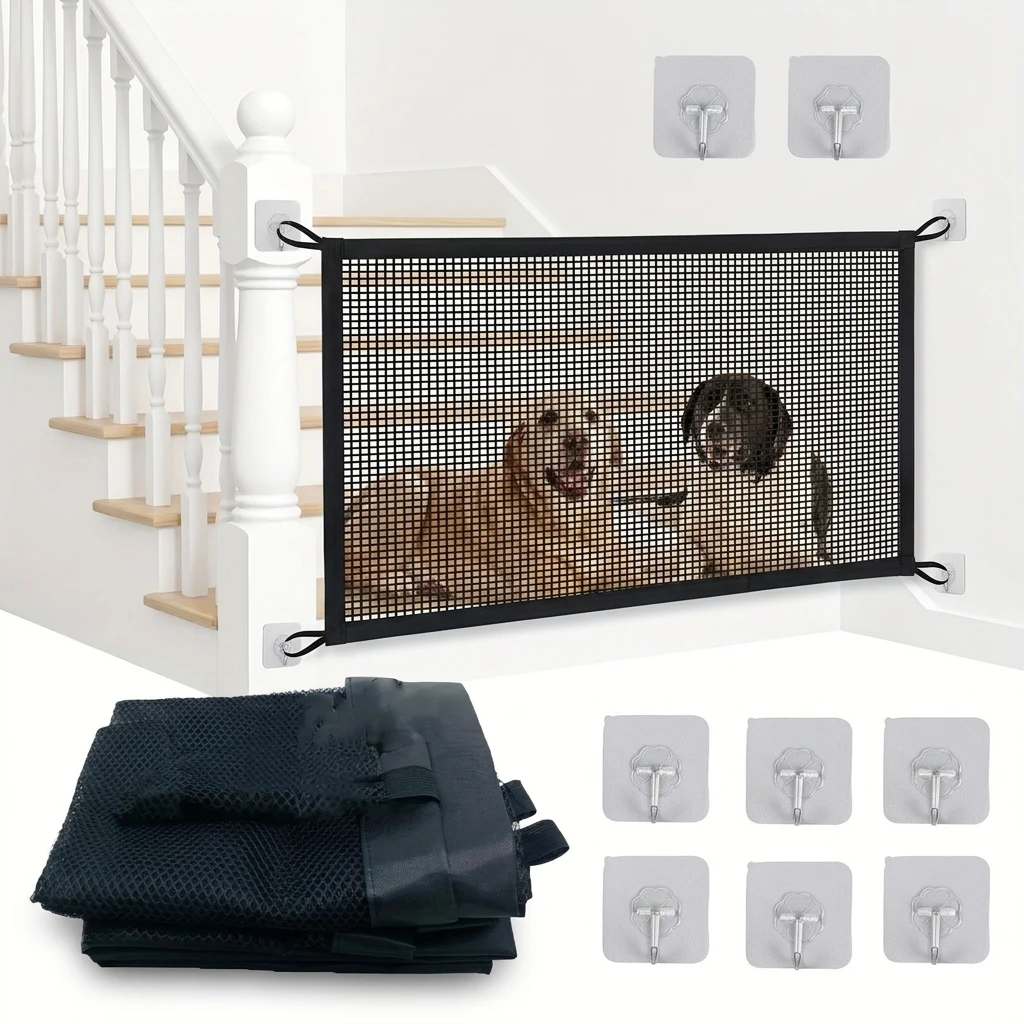 1pc Pet Balcony Isolation Net with Six Transparent Hooks, Stairs Doorway Balcony, Dogs Cats Puppies Indoor Pet Barrier