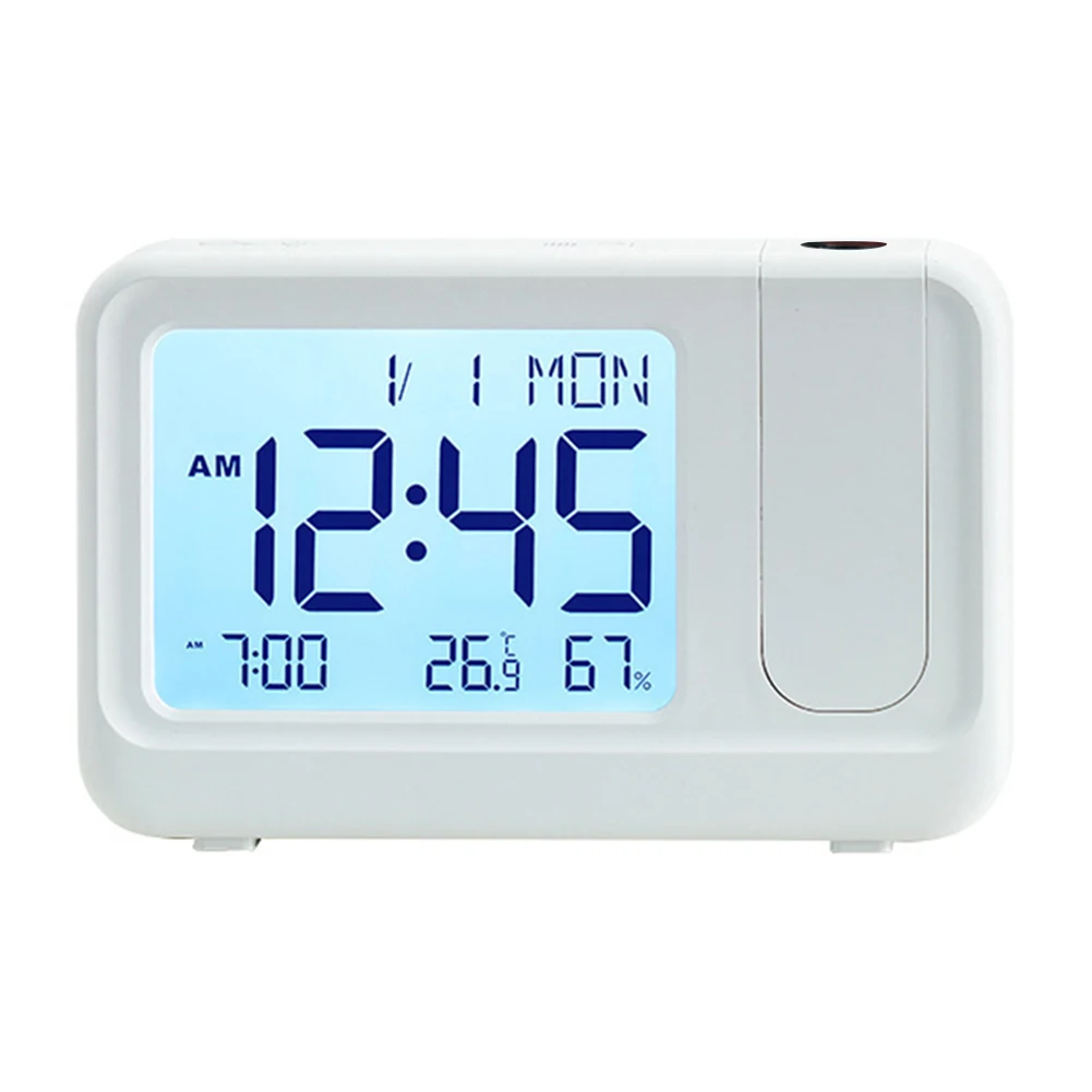 180 Rotating Projection LCD Alarm Clock Black And White Options Comprehensive Time Display Convenient Home Addition