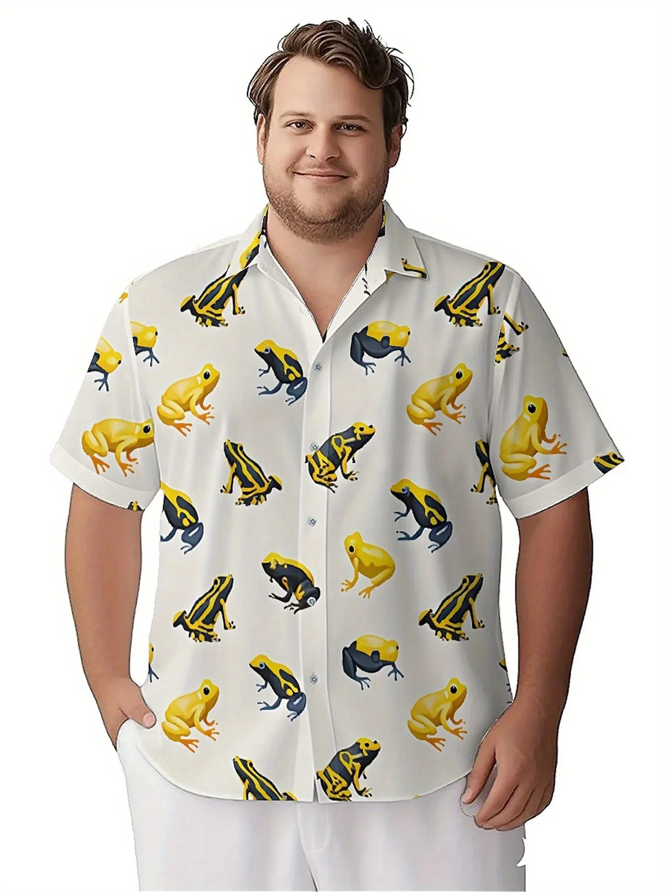 Men's Plus Size Hawaiian Shirts Rainforest Frog Print pattern, Unisex Aloha Shirts,New in Summer Tops Tee,streetwear