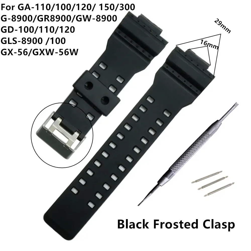 16mm Silicone Rubber Watch Band Strap Fit For G Shock Replacement Black Waterproof Watchbands Accessories
