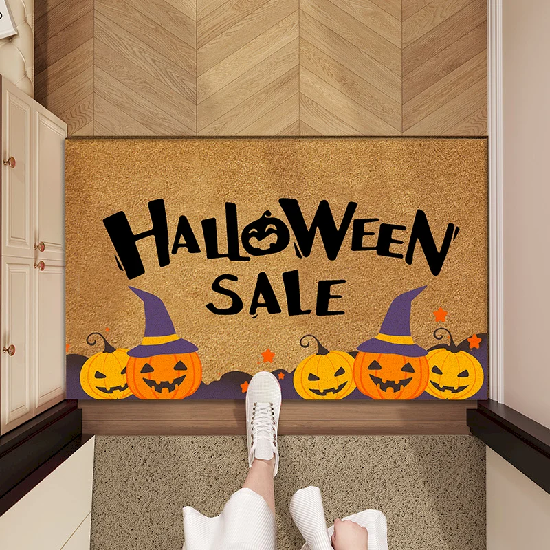 VIKAMA Halloween Pumpkin Ghost Skeleton Mat Interesting Black Cat Pattern Entrance Mat Non Slip Mat For Home Decoration