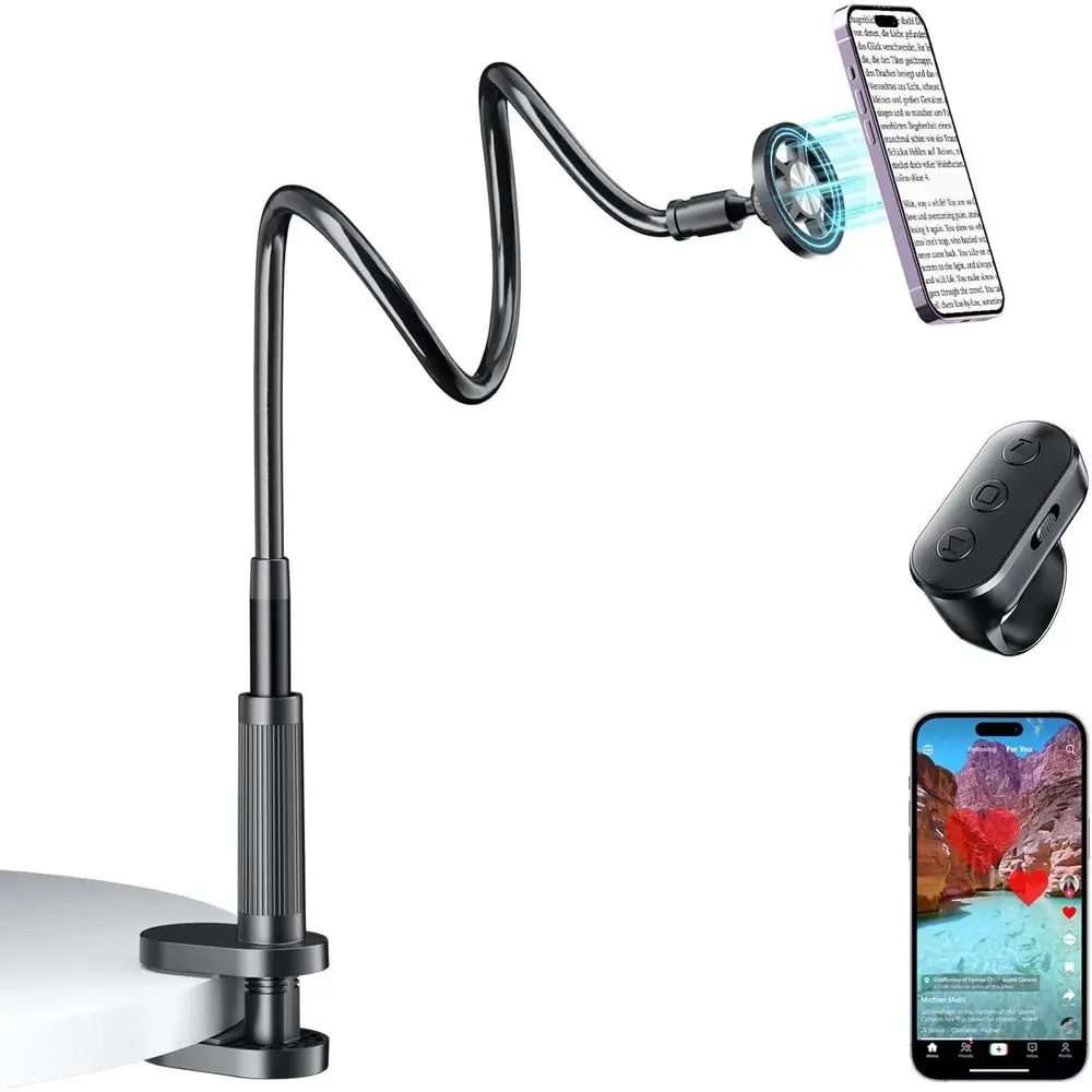 

Magnetic Pe Holder or Bed Laying Down with Page Turner, Goosek Cell Pe Stand with Reading ker, 360°lexible Long Arm Mount with W