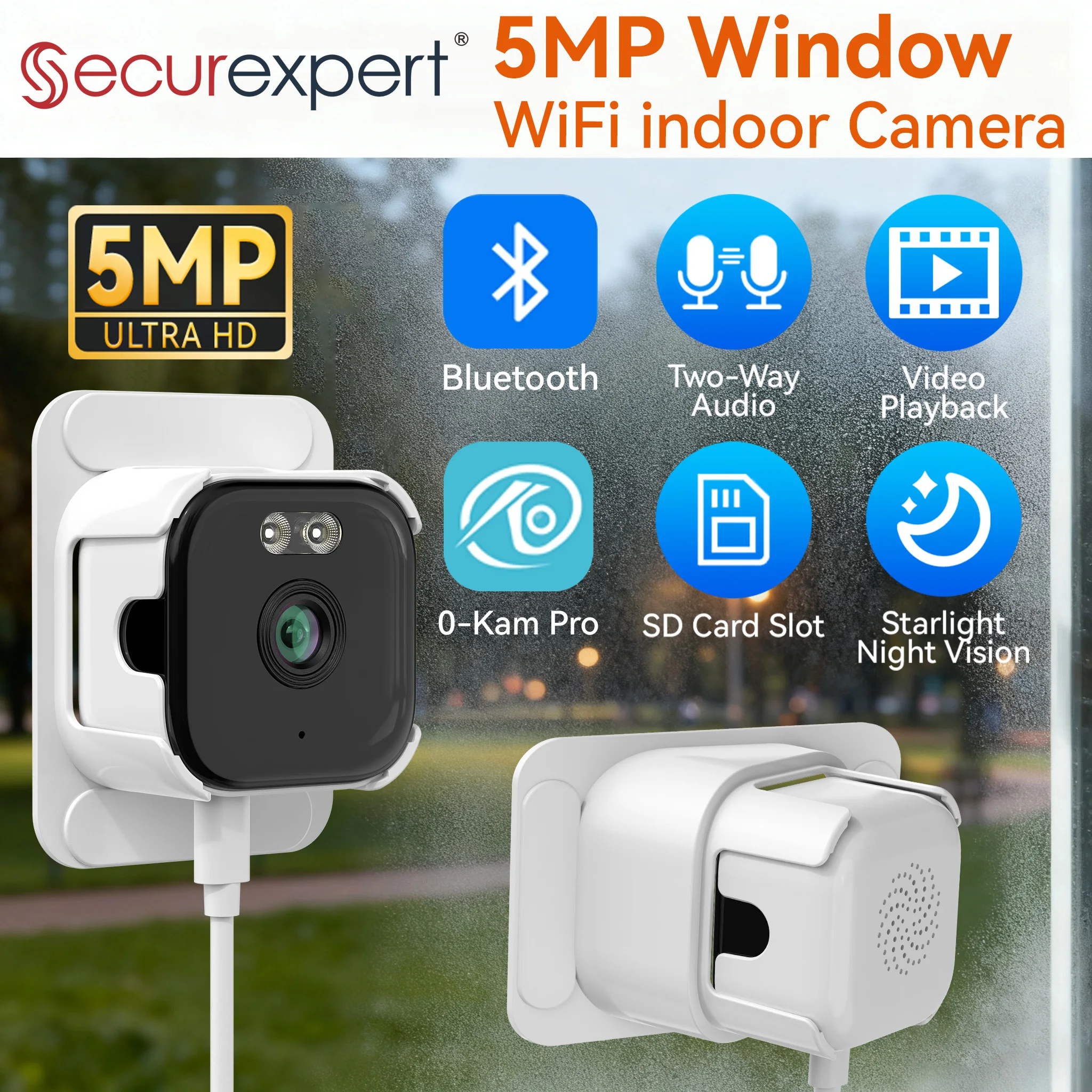 

Securexpert 2K QHD Window Camera 2.4G/5G WiFi Indoor Smart Home Security Color Night Vision Motion Detection 24/7 Recording Cam