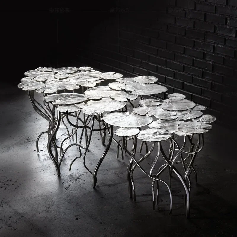 Light luxury water lily, coffee table living room home, modern high-end villa, creative metal special-shaped side table
