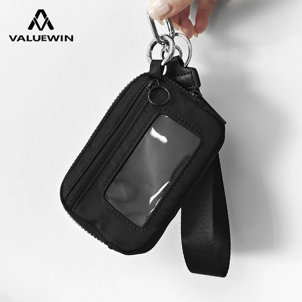 Women Coin Wallet Keychain Purse Card Holder Black Card Wallet Pouch Key Chain Wristlet Bag Card Case with Clear ID Window