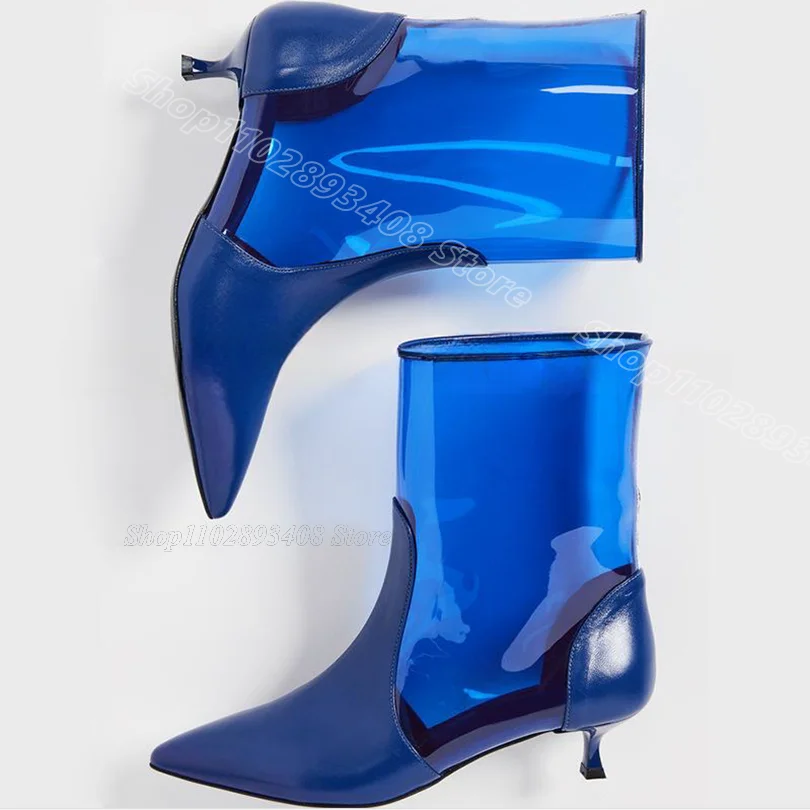 Blue Splicing Clear PVC Ankle Boots Peep Toe Stiletto Heels Fashion Design for Women Comfortable Shoes 2024 Zapatos Para Mujere