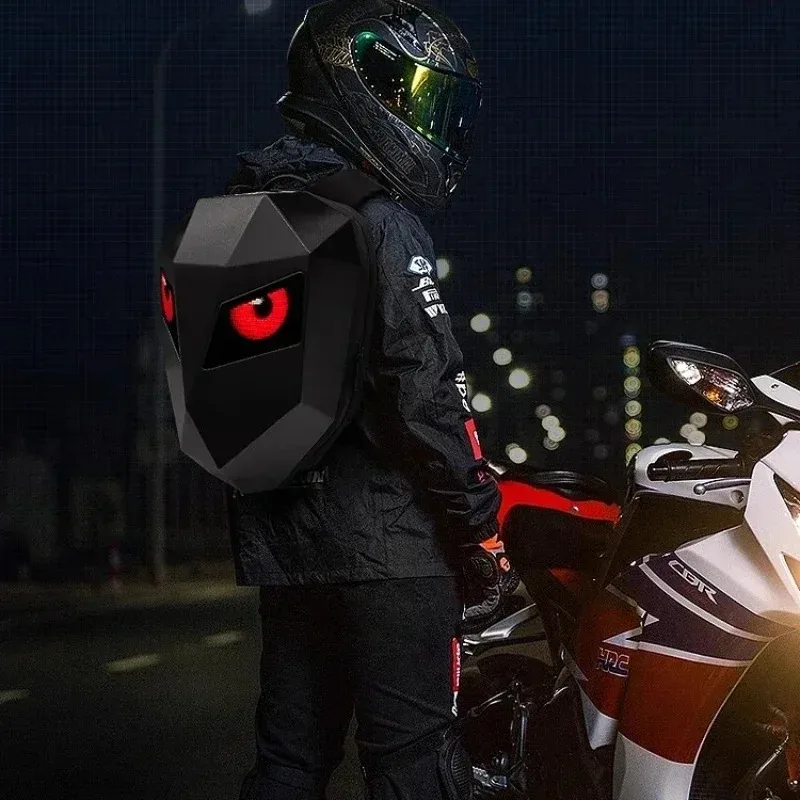 LED Motorcycle Rider Backpack Eyes Glow pattern carbon fiber texture helmet locomotive backpack school bag Moto Laptop backpack