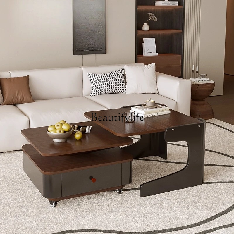 طاولة قهوة على طراز العصور الوسطى لغرفة المعيشة، شقة صغيرة منزلية، طاولة شاي مربعة قابلة للإزالة وقابلة للسحب
